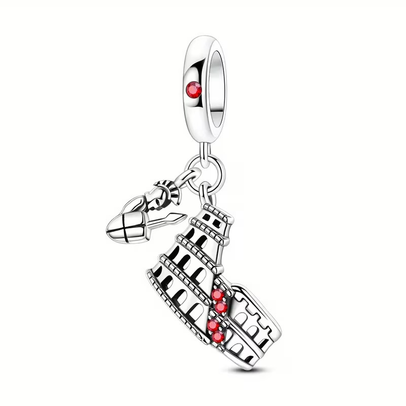 Silvery Plated Red Cubic Synthetic Cubic Zirconia Roman Colosseum Italy trip