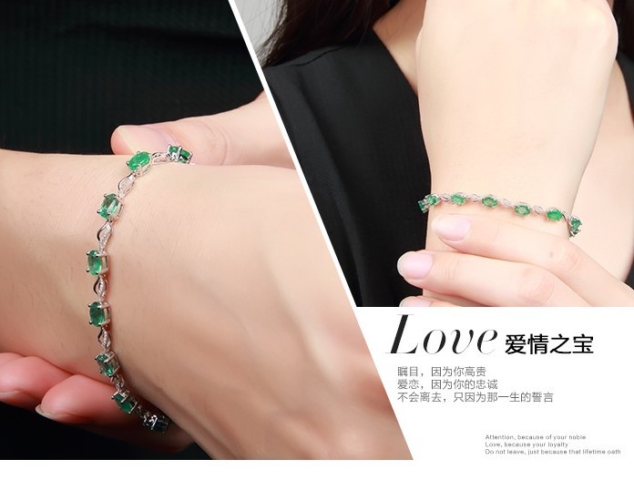 Women Girl 18K White Gold Plated Green Cubic Zirconia CZ Chain Bracelet 8″ G16