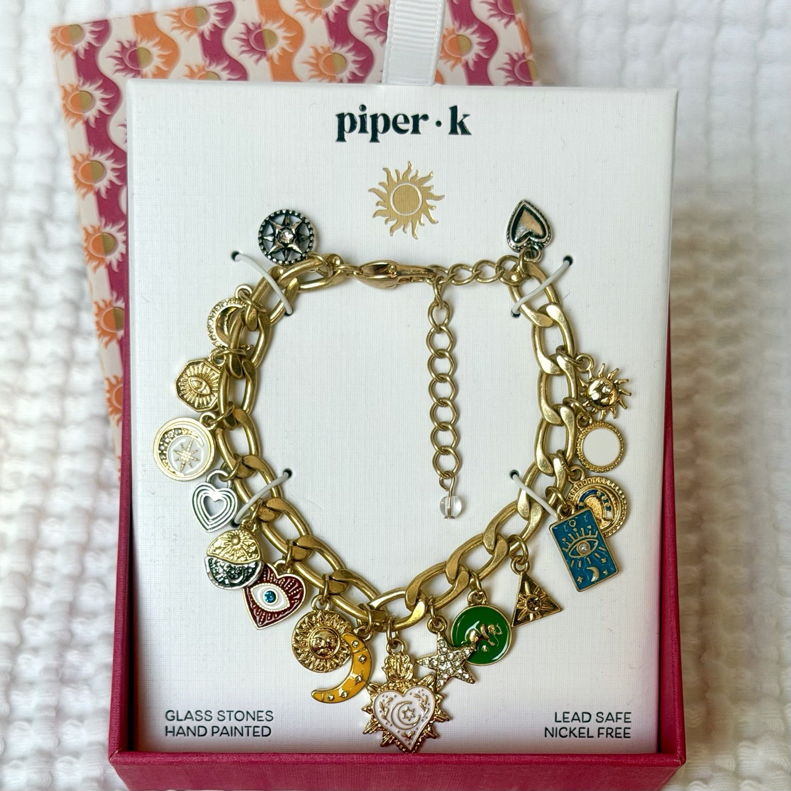 Piper K Viral Celestial Evil Eye Charm Bracelet Gold Tone Nickel Free Boho NEW