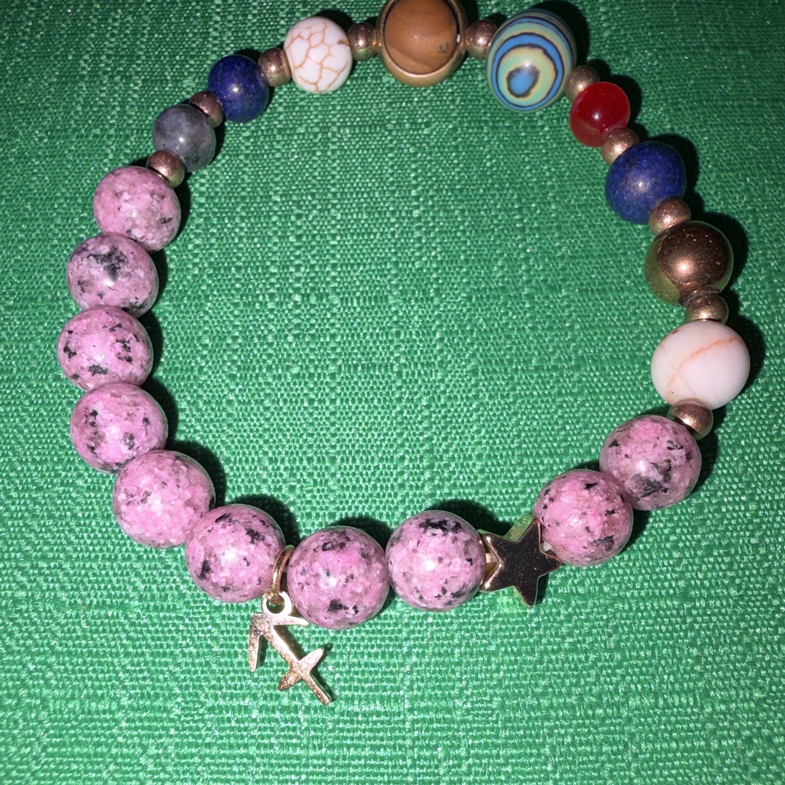 Multicolor Stone Metal Round Beaded Stretch Bracelet No Clasp Cross Star Anchor