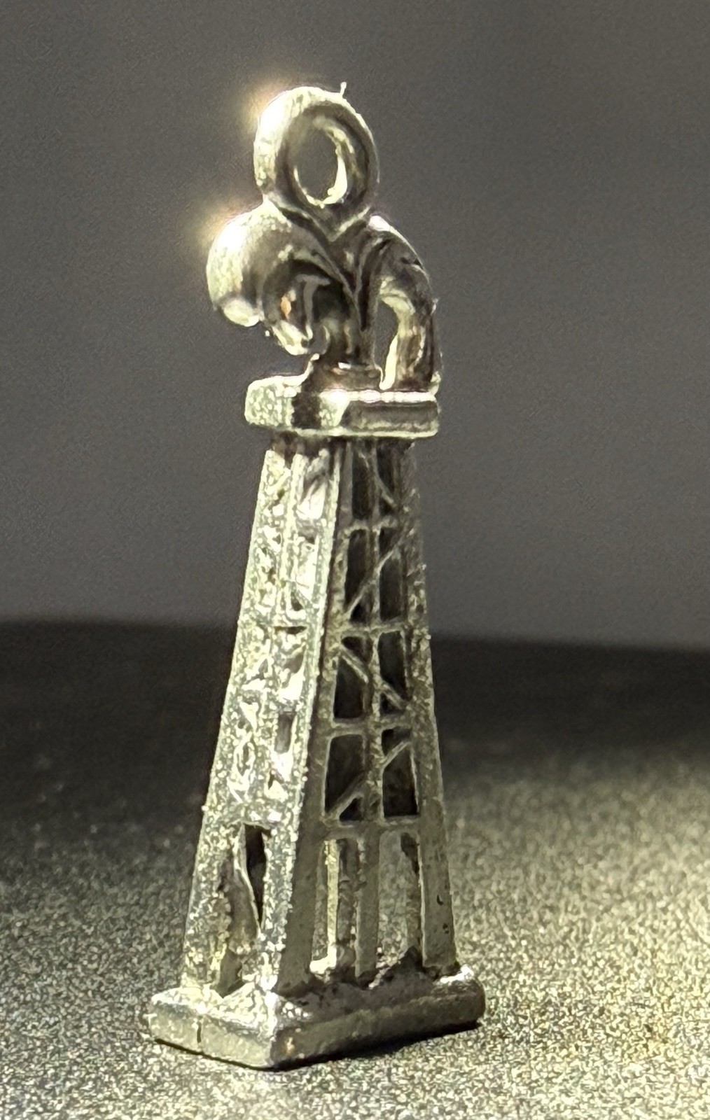 Vintage Silver Tone Oil Derrick Charm, 1 in Length, Unknown Stamp