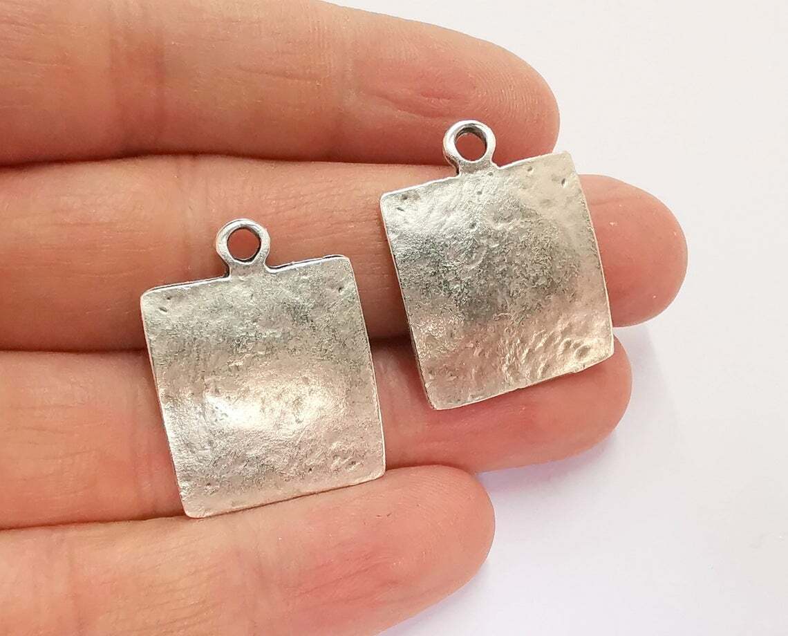 Curved Rectangle Geometric Antique Silver Plated Charms (29x22mm) G20832