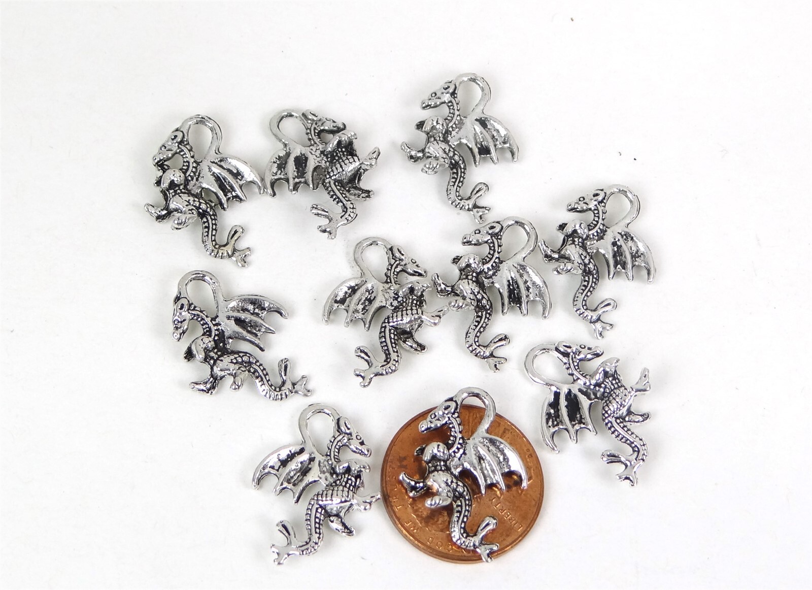 10 Dragon Charms Antique Silver Pewter / Alloy Charm 14x16mm