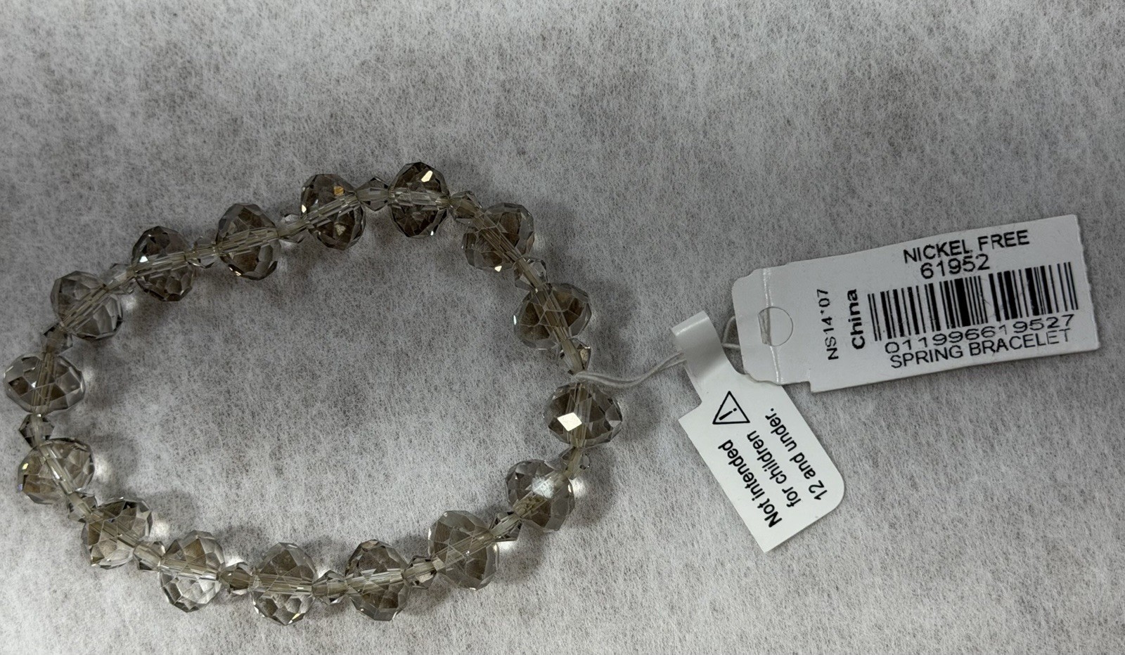1928 Gray Crystal Beaded Stretch Bracelet Nickel-Free Round Faceted Beads