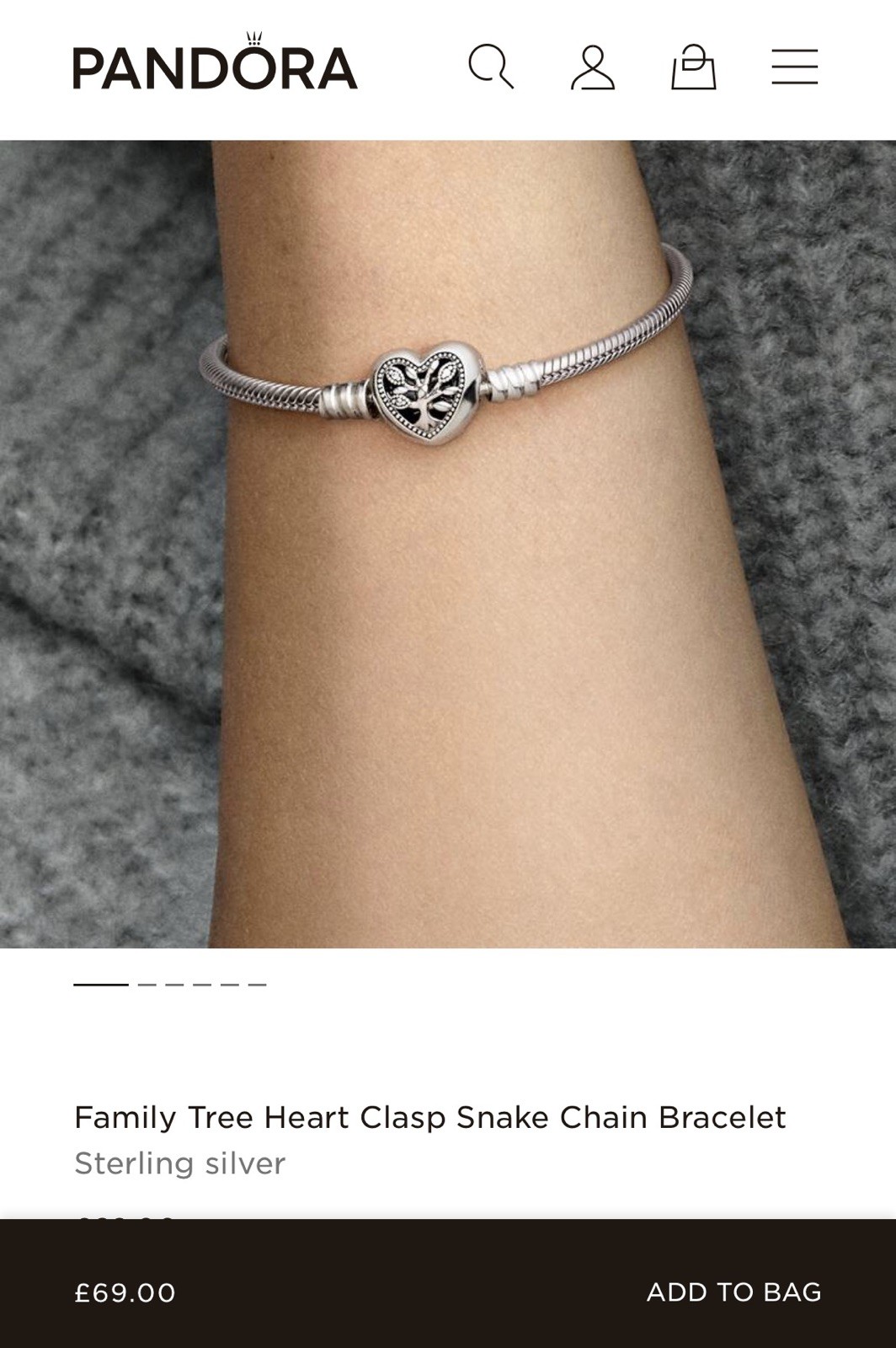 Authentic Pandora S925 barrel heart clasp, Snake Chain Bracelet , Family