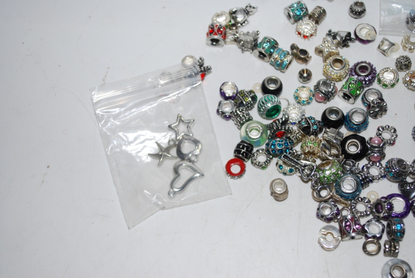 Lot of 120 European Style Charm Beads Silver Tone