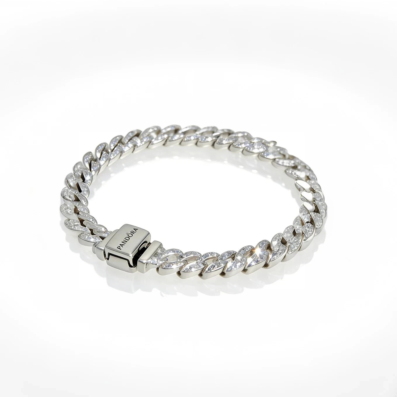 PANDORA S925 ALE TIMELESS PAVÉ CUBAN BRACELET AUTHENTIC 593008C01 Free Shipping!