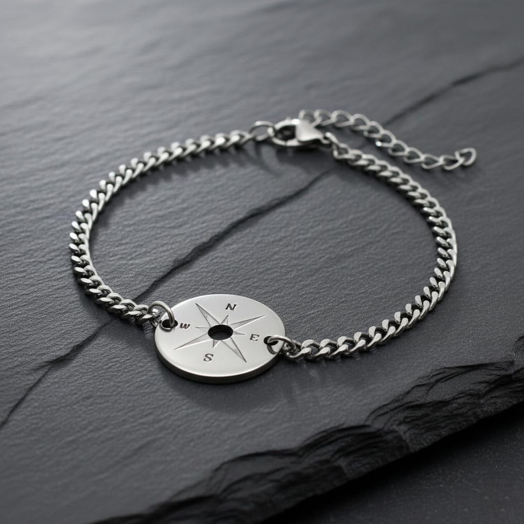Stainless Steel Compass Handmade Adjustable Graduation Nautical Charm Bracelet