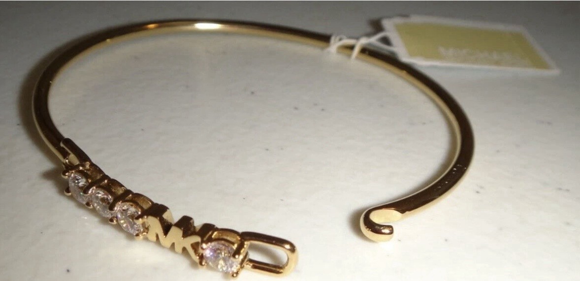 Michael Kors MK Logo Yellow Gold S/ Steel Bracelet 4 Crystals MKJ7316710 +MK BOX