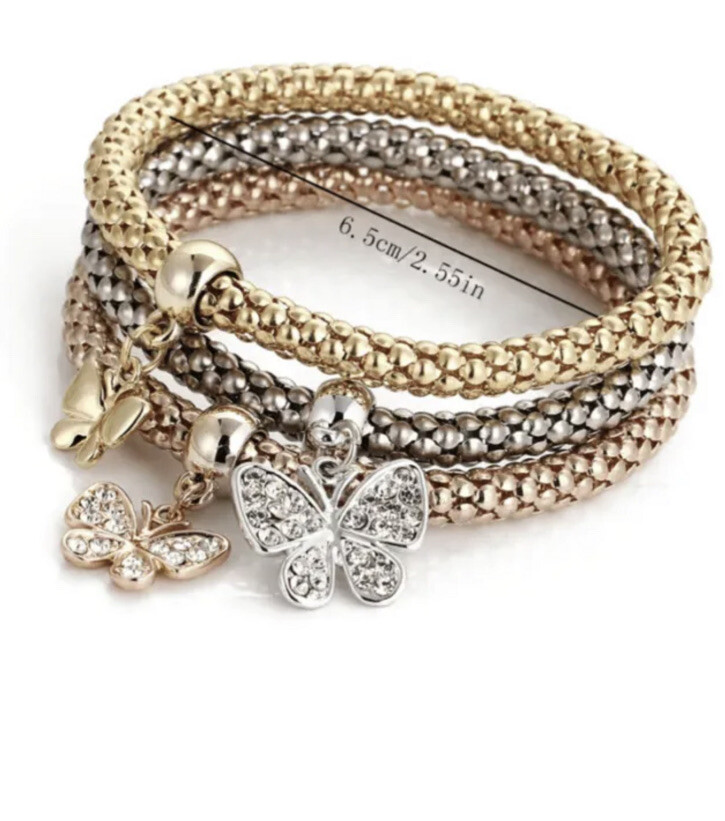 3piece Zinc alloy Butterfly Pendant Charm Bracelet Stretchable Braclet1