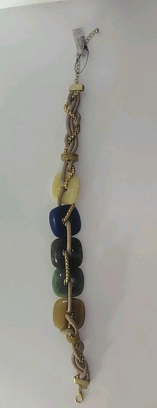 Chico’s Multicolor Beaded Metal Chain Bracelet Adjustable Lobster Clasp