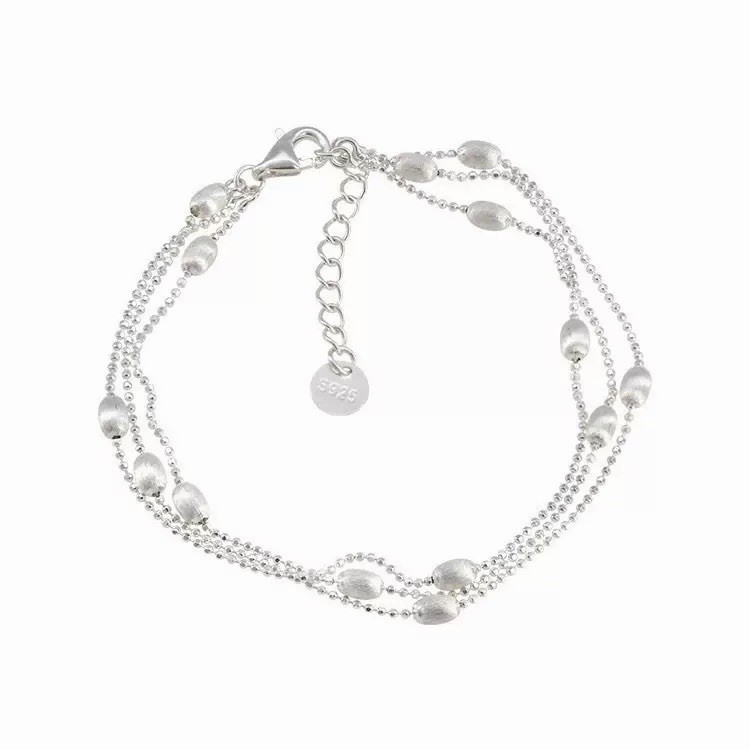 Silver Layered Ball Chain Bracelet,Triple Chain Bracelet, Adjustable BR046