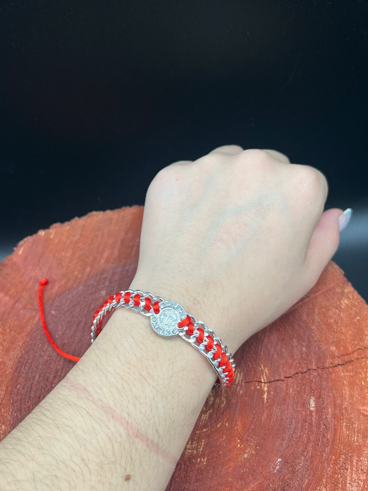 Red String Adjustable Bracelet Brass Plated Medal St Benito