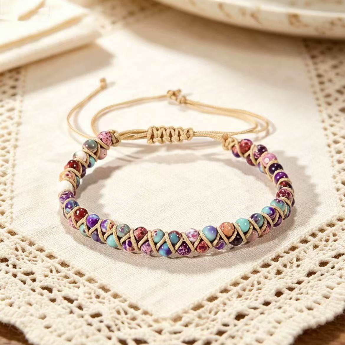 Natural Sea Sediment Beads Handmade Braided Healing Reiki Chakra Women Bracelet