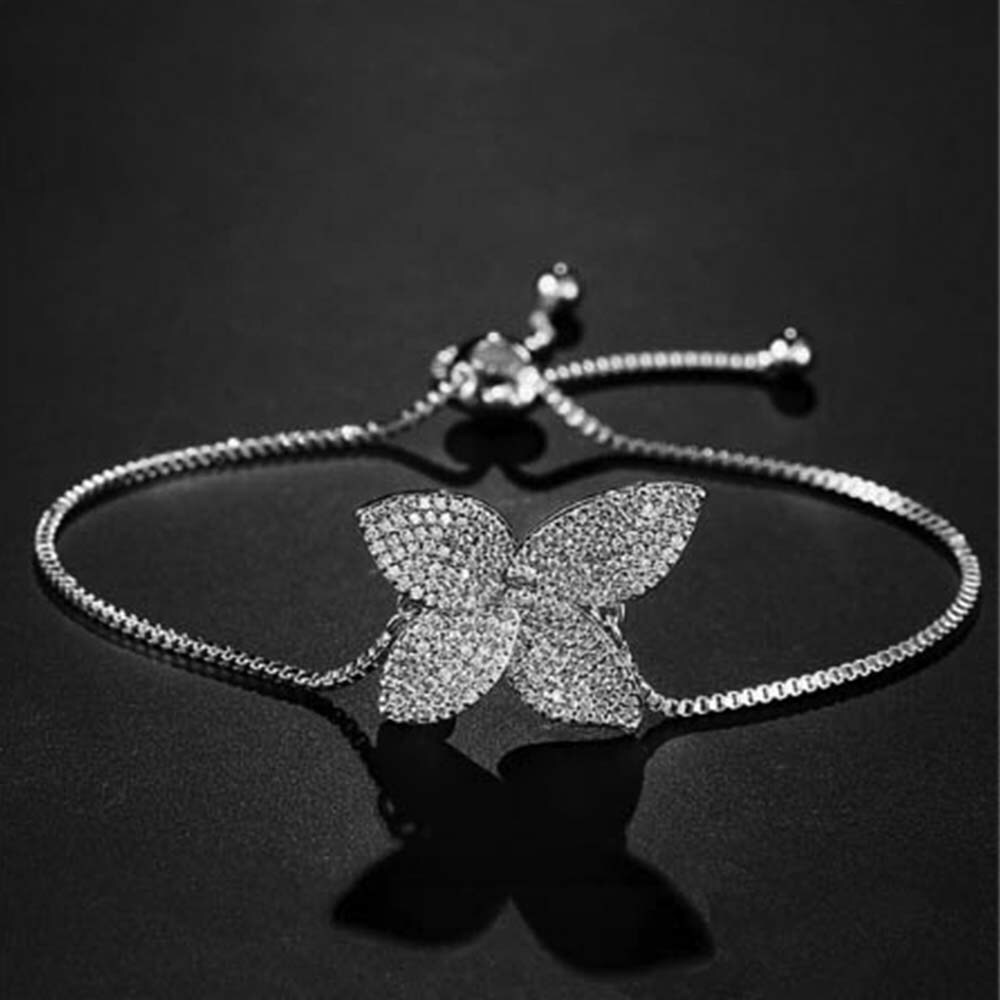 925 Sterling Silver Plated Women’s CZ Butterfly Adjustable Bolo Bracelet