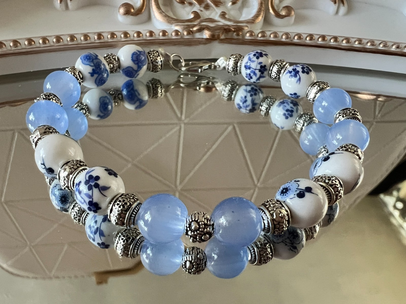 handmade women flower stone bracelet non elastic with cute silver accents