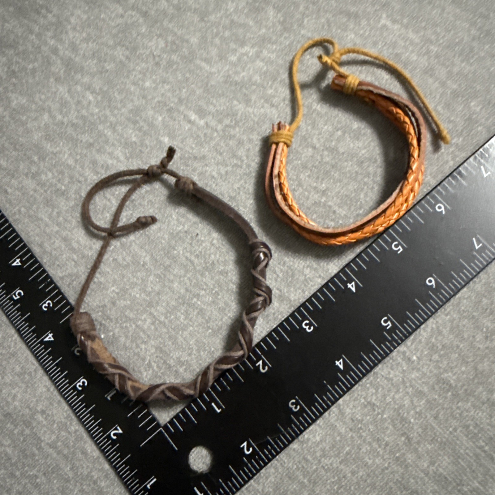 Lot Of 2 Retro Adjustable Leather Unisex Corded Bracelet Brown Orange Boho