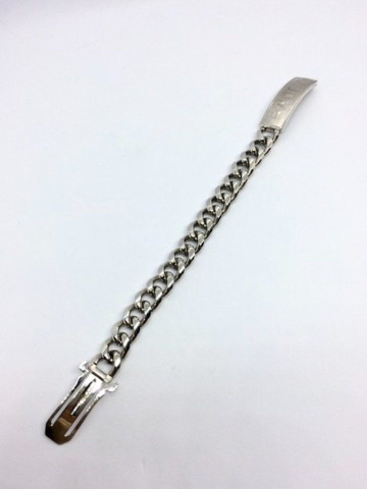 VINTAGE ID BRACELET Slver Tone Curb Chain Randy Name Plate 8 Inch Mens