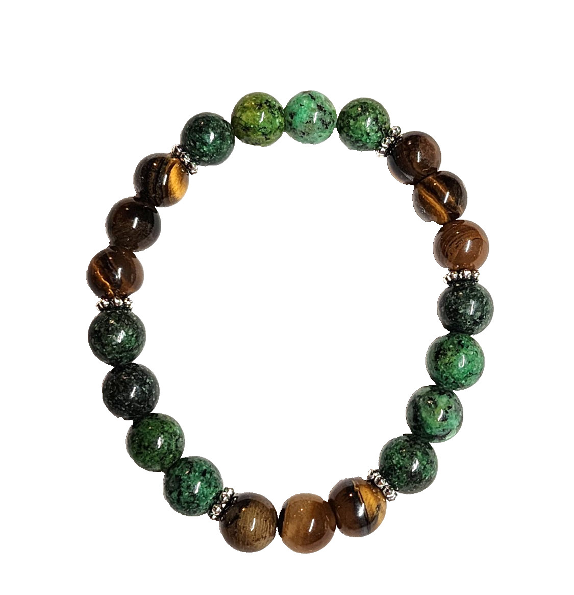 Green-Orange & Brown Serpentine Agate Tiger’s Eye Stretch Bracelet Lot 2 Nature