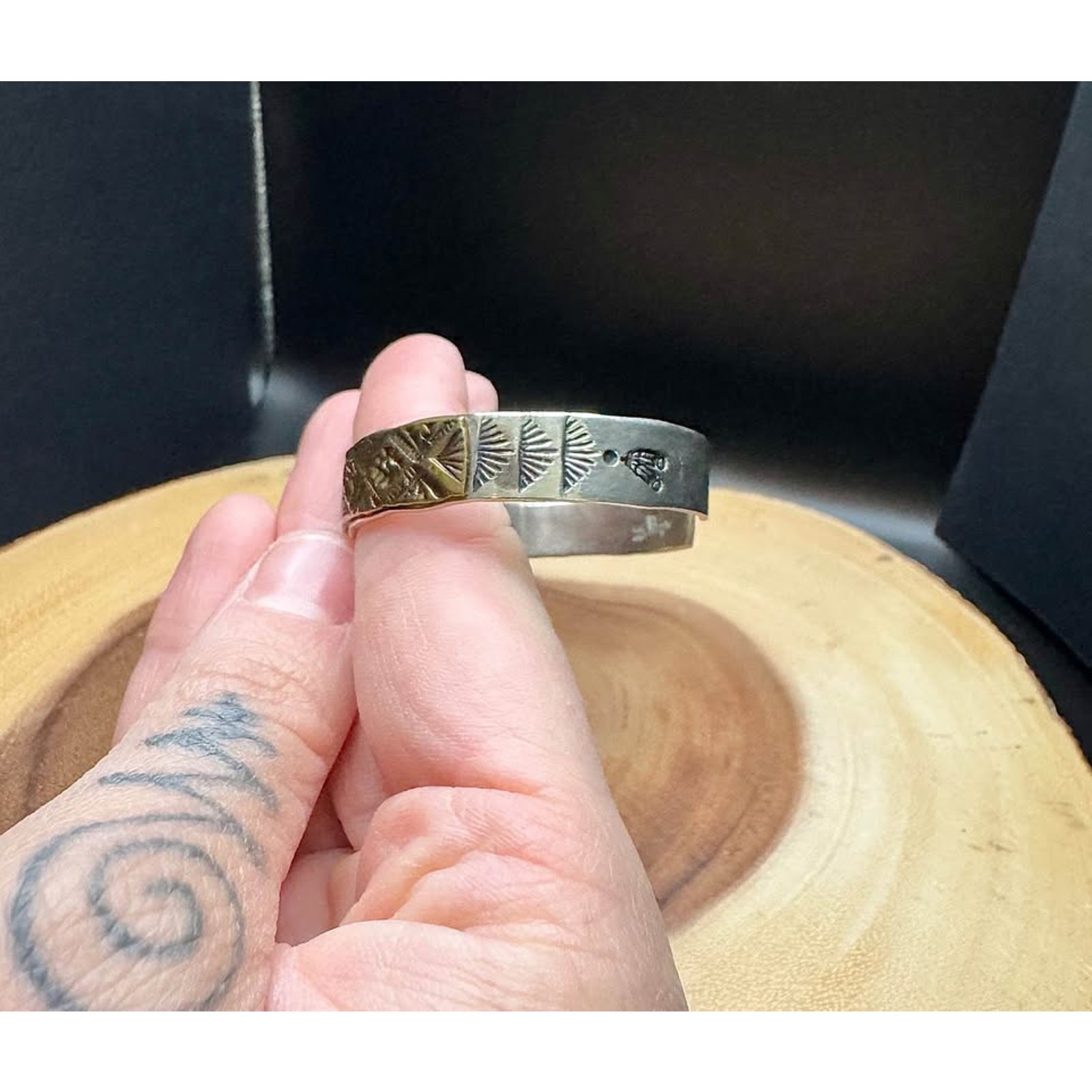 Handmade Vintage Navajo Etched Cuff Bracelet – 14K Gold Fill, Sterling Silver