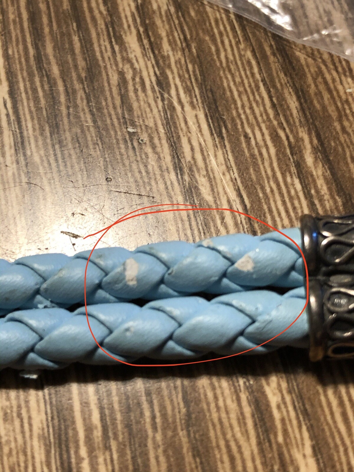 Lovely Baby Blue Braided Leather & Faux Pearls Silvertone Beads 7 1/2”