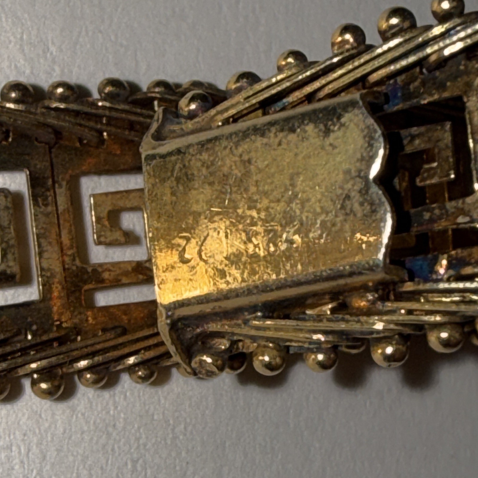 Vintage Italy 925 Sterling Silver Gold Plated Greek Key Meander Bangle Bracelet