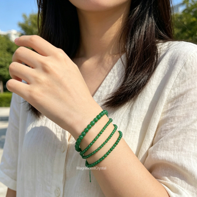 Premium 4mm Green Emerald Bead Stretch Bracelet Natural Crystal Healing Jewelry