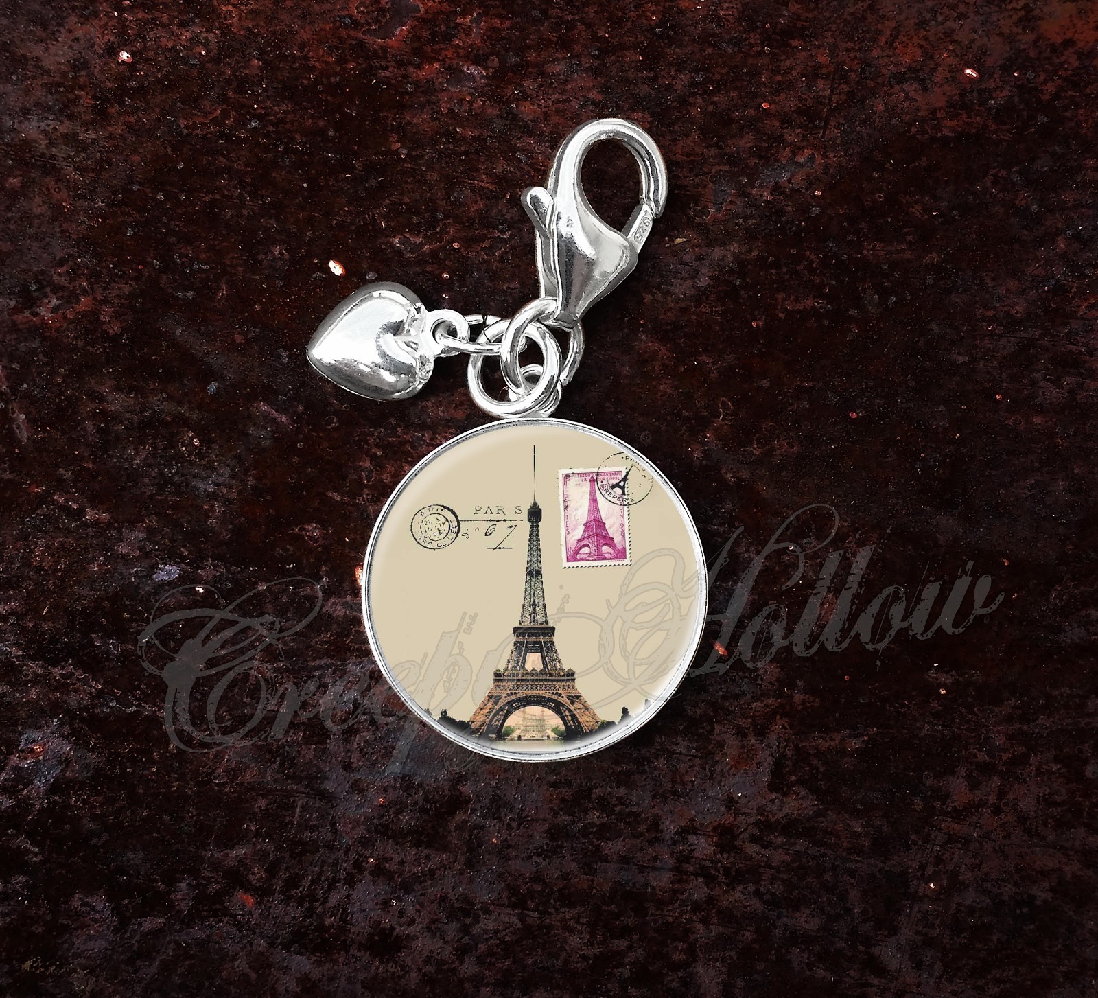 925 Sterling Silver Charm Paris French France Eiffel Tower Stamp