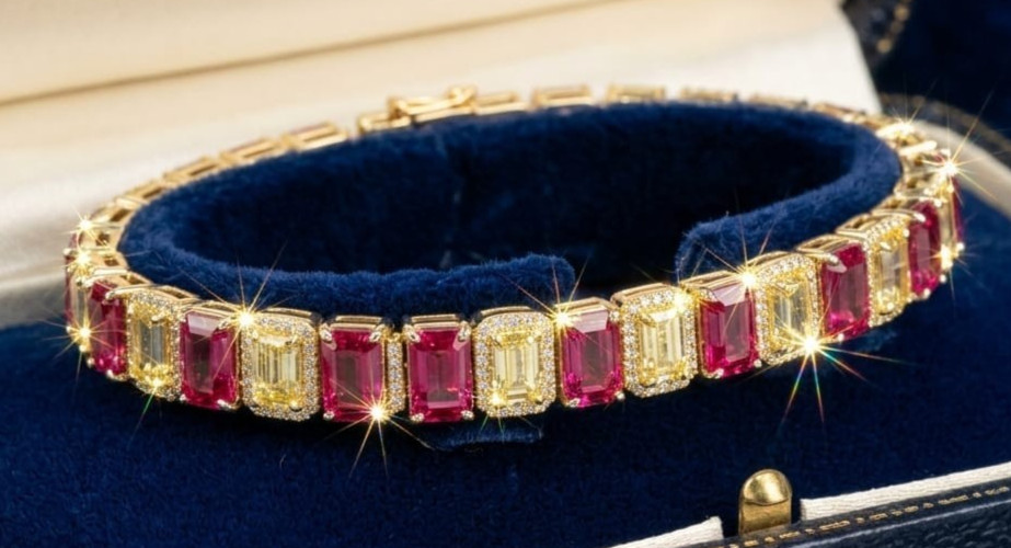 Simulated Pink & Yellow Sapphire Tennis Bracelet 14k Gold Plated Luxury Jewelry