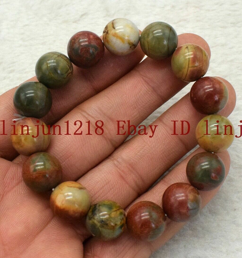 Natural 8/10/12mm MultiColor Picasso Jasper Round Gemstone Beads Bracelet 7.5″