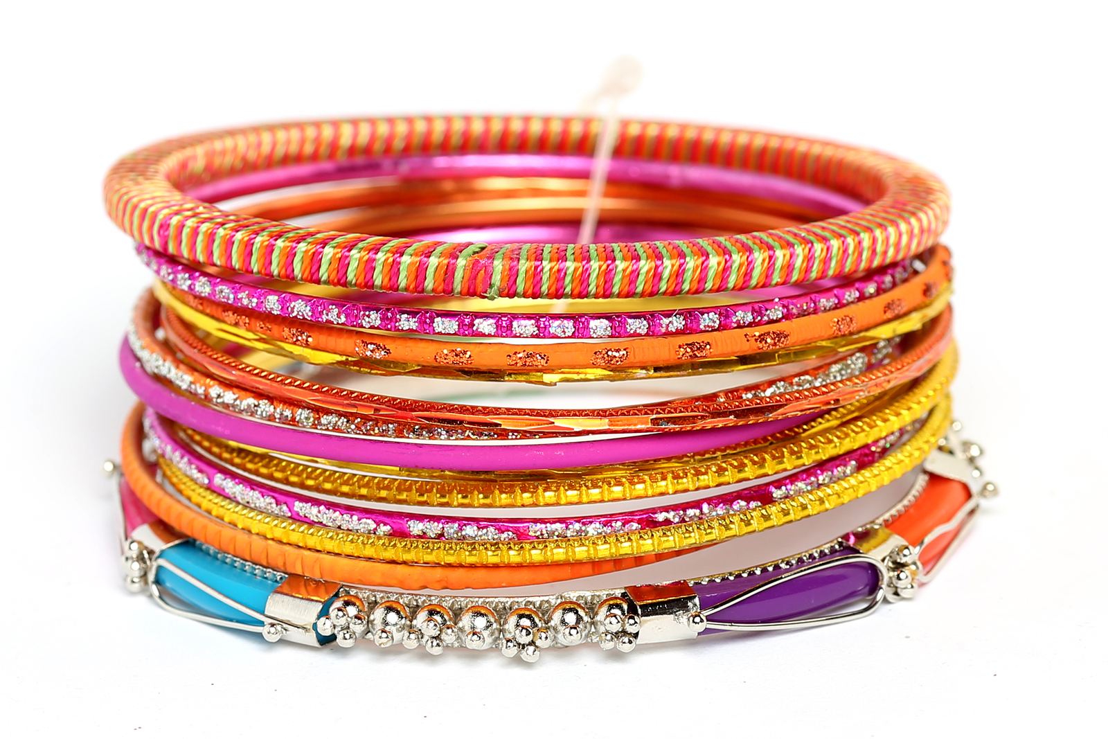 Women’s Fashion Bohemian Multi Color Bangle Bracelet Set Fuchsia/Orange