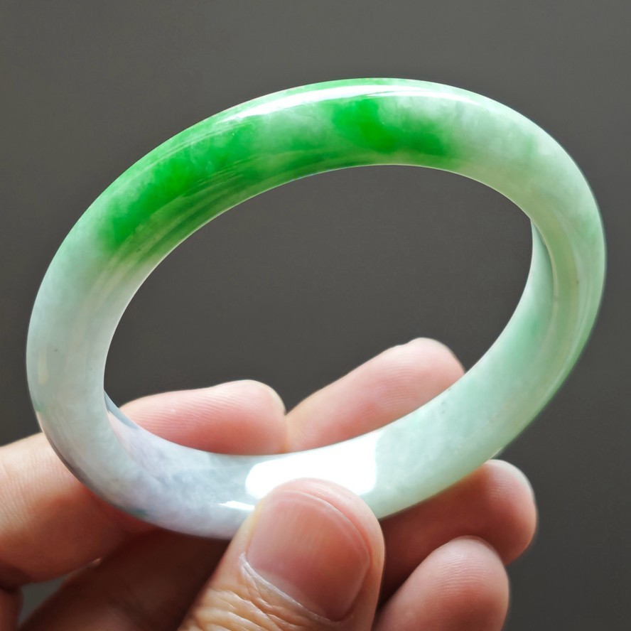 56mm Natural Burma Green Purple Jadeite Jade Bracelet Emerald Jade Bangle 4082