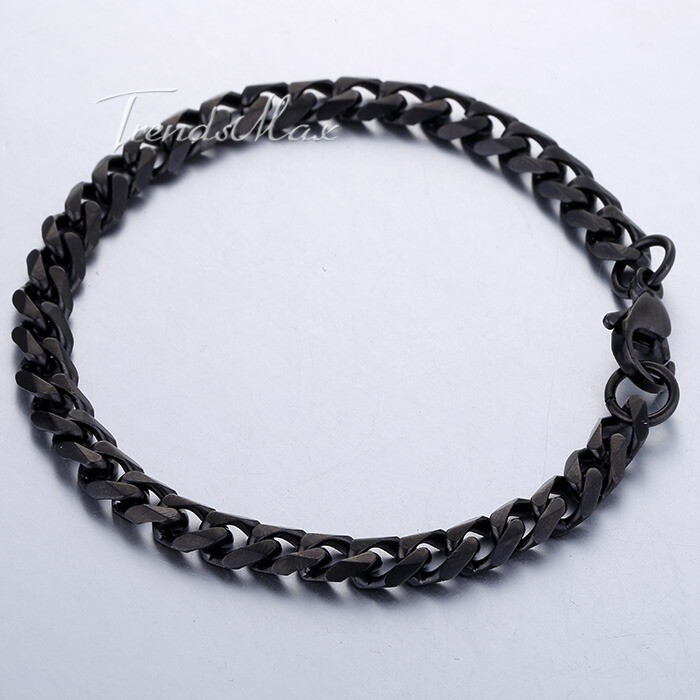 8 in Black Tone Stainless Steel Curb Cuban Link Bracelet Men Women Chain 3-11MM