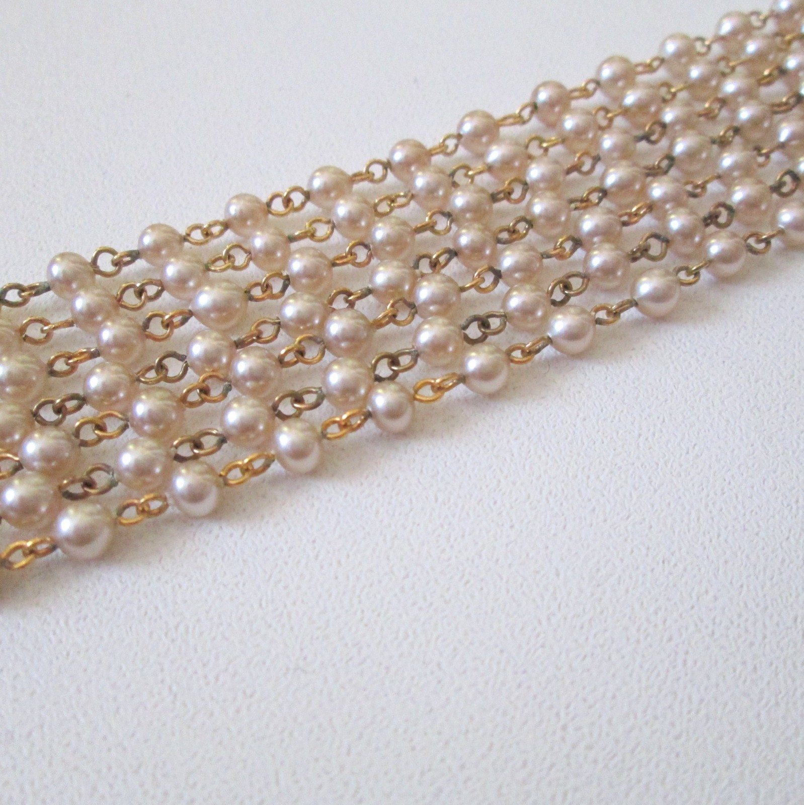 Vintage Faux Pearl Multi Strand Goldtone Bracelet Germany 6″ Long