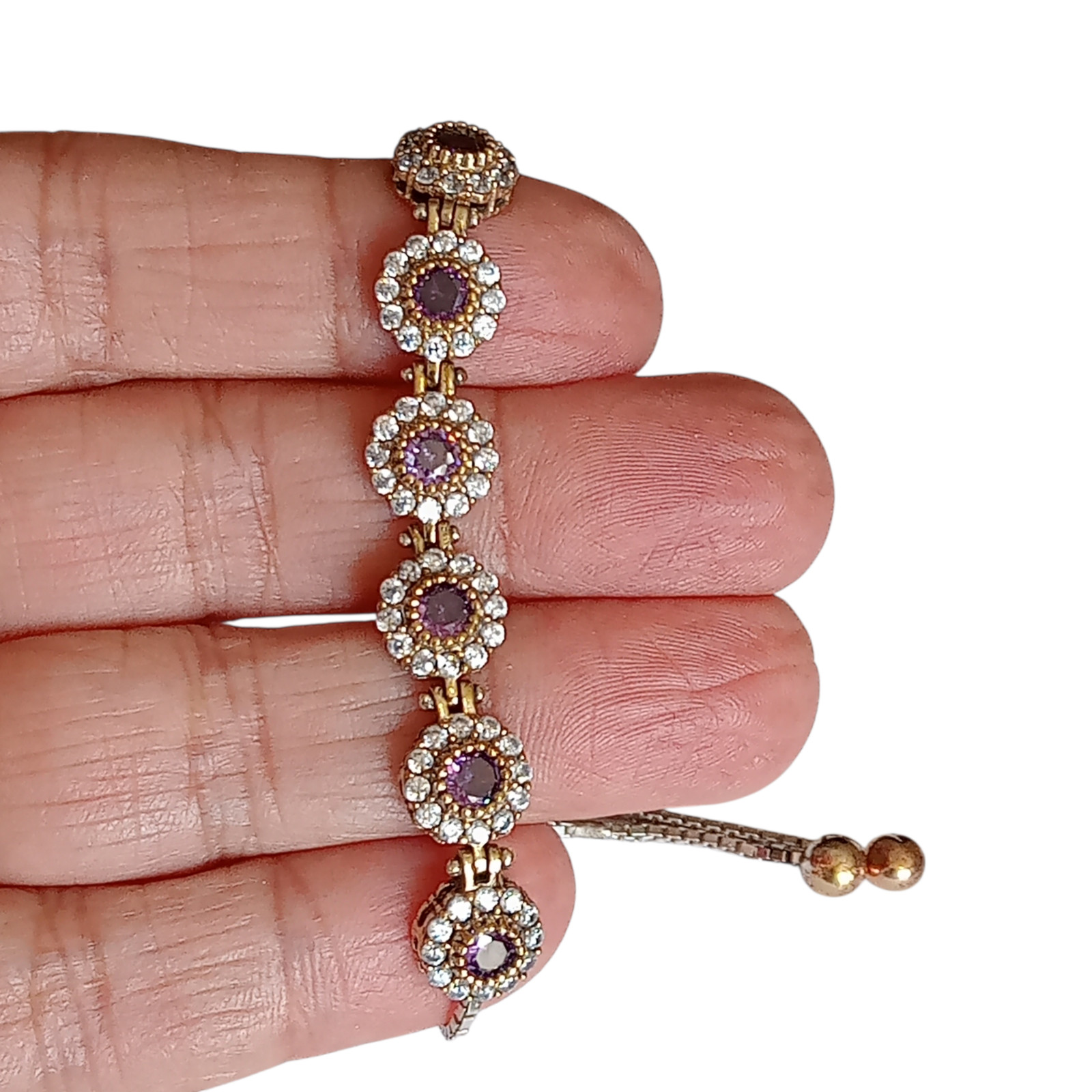 925 Sterling Silver and Bronze Turkish Handmade Amethyst Adjustable Bracelet