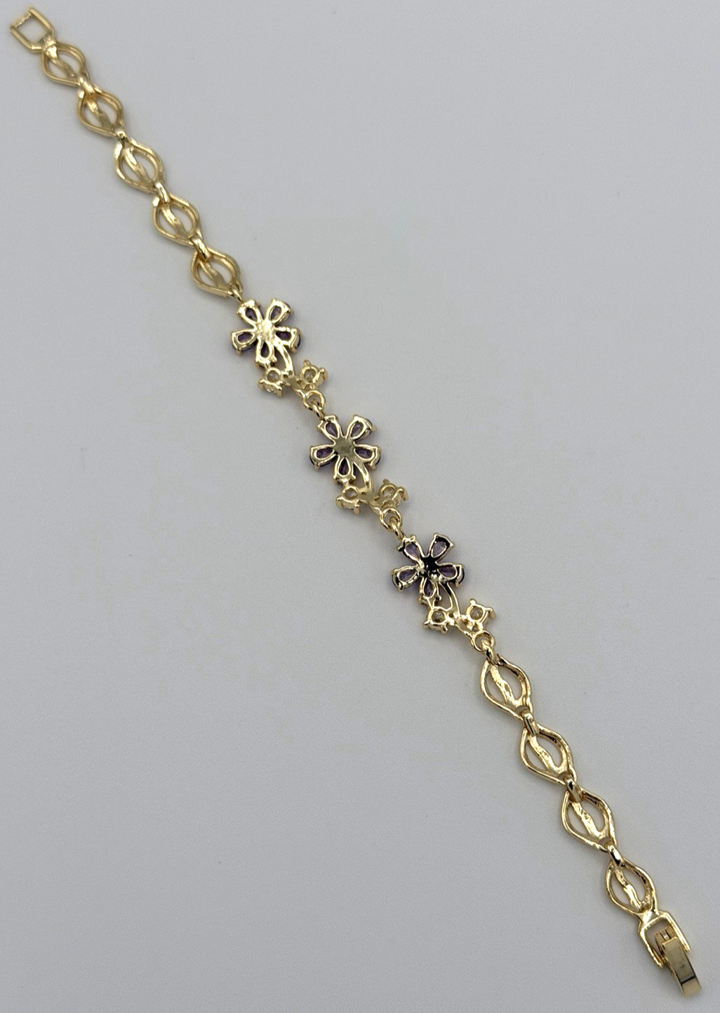 18K Gold Filled Bracelet w/ Purple & White Crystals – 7 Inches New
