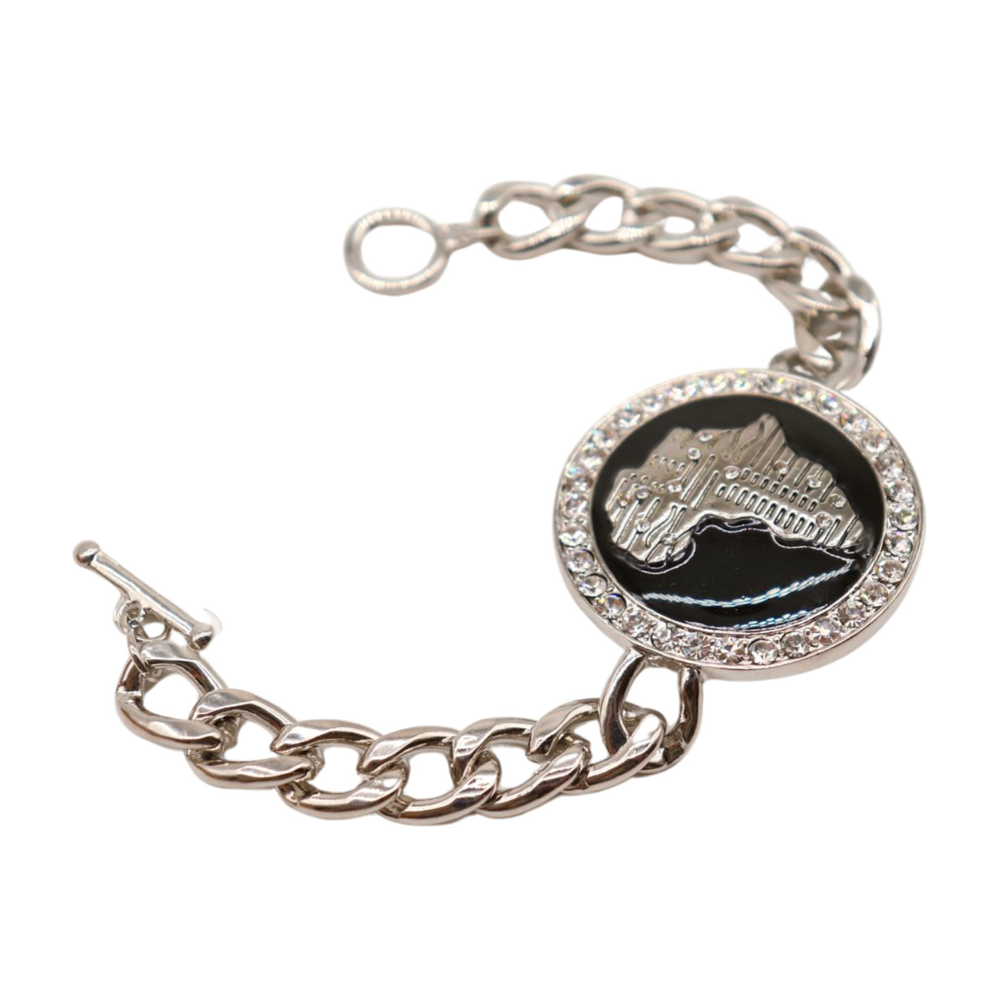 Women Silver Metal Chain Bracelet Africa Continent Bling Charm Adjustable Size