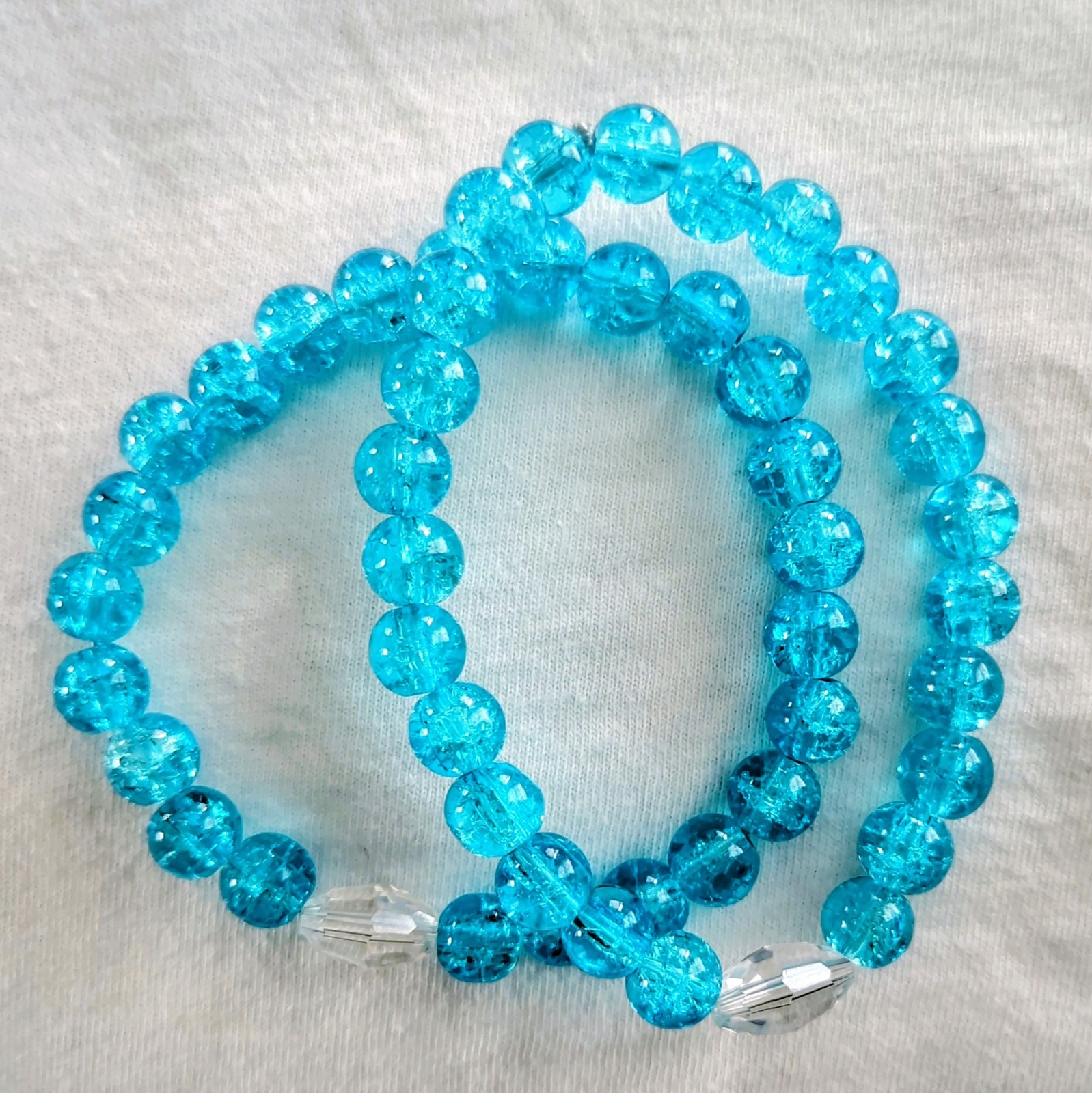 Vintage Jewelry Rondelle Faceted Blue Crystal Beads Stretch Elastic Bracelet