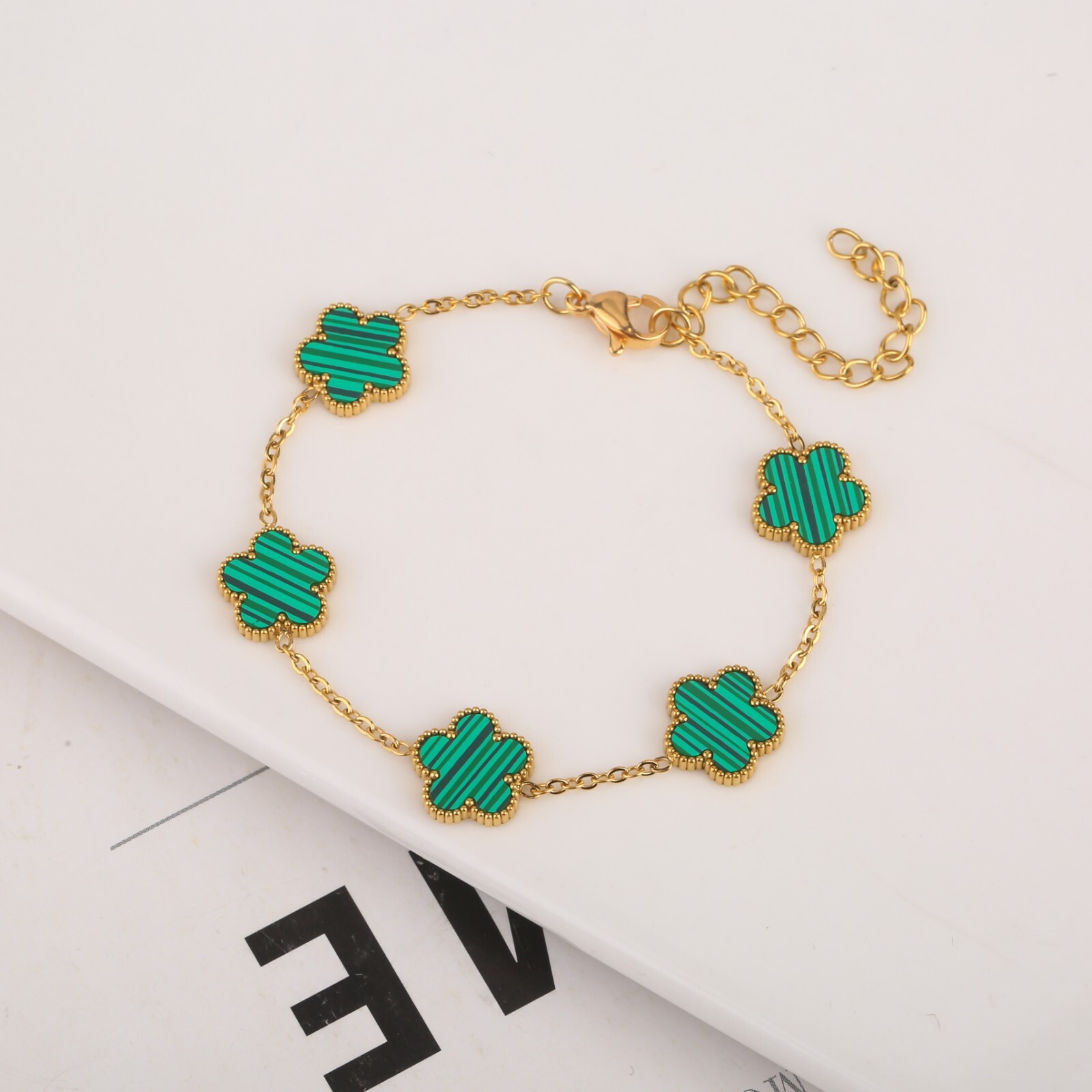 Stainless Steel Clover Adjustable Bracelet Five Leaf Flower Jewelry For Women