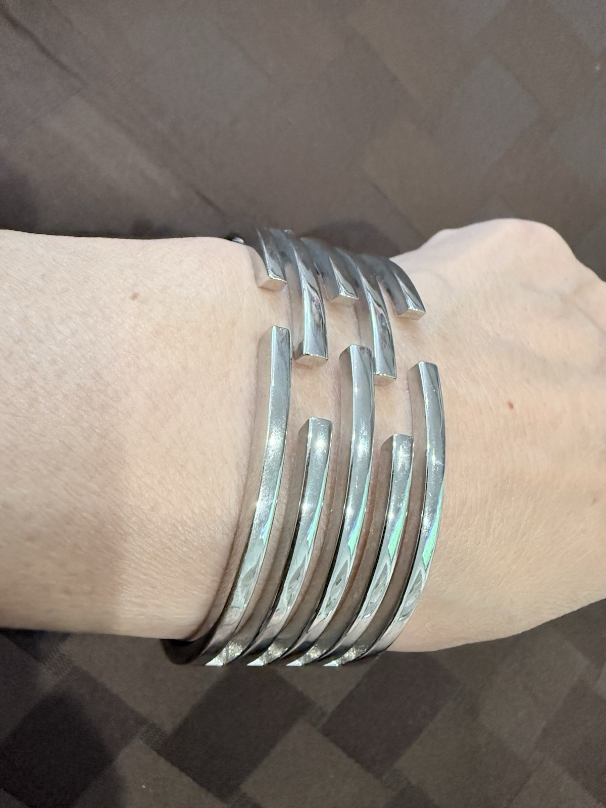 Heavy Multi-Strand Silver Cuff Bracelet – Chunky Hinged Geometric, 62gm