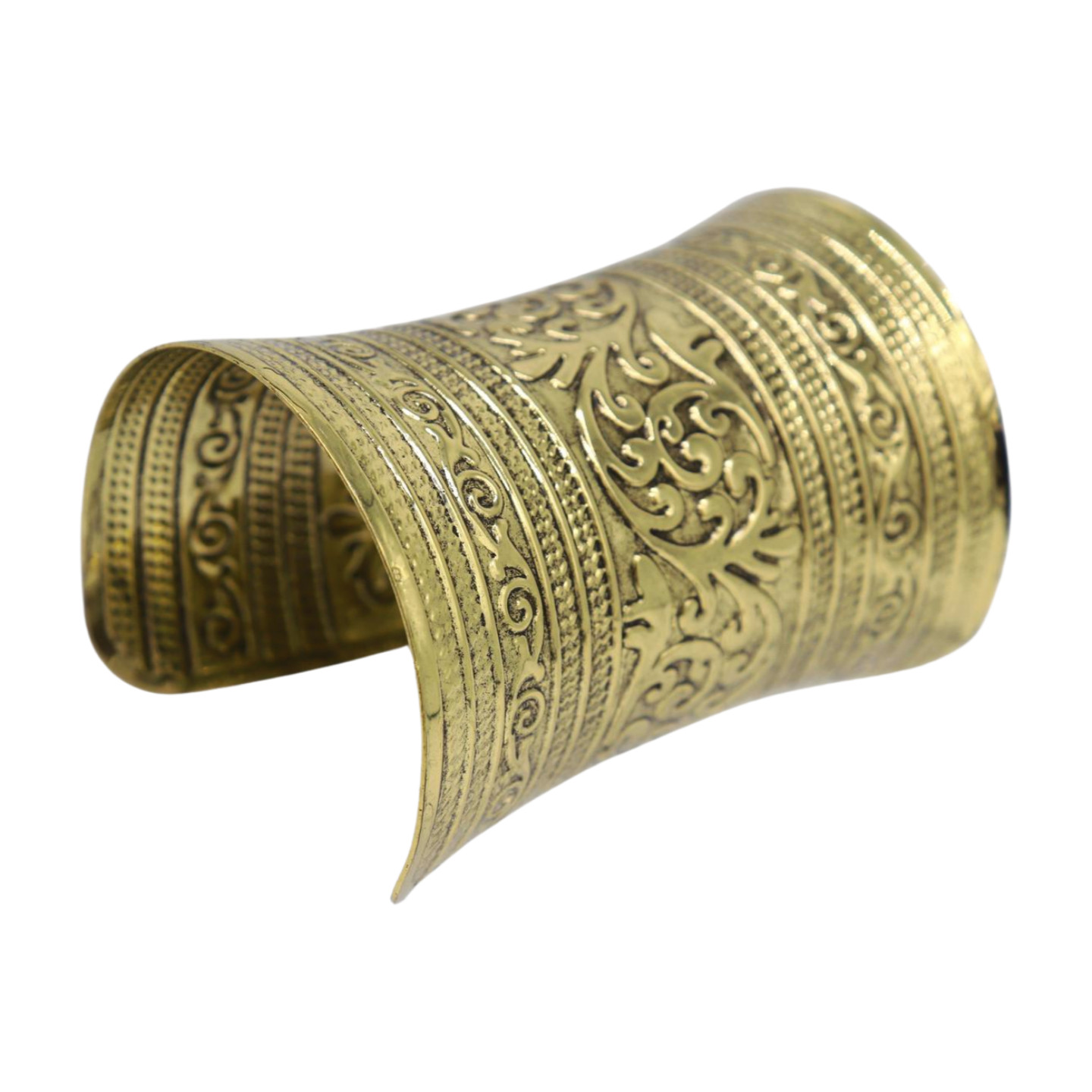 Women Antique Gold Color Extra Long Metal Roman Cuff Bracelet Filigree Halloween