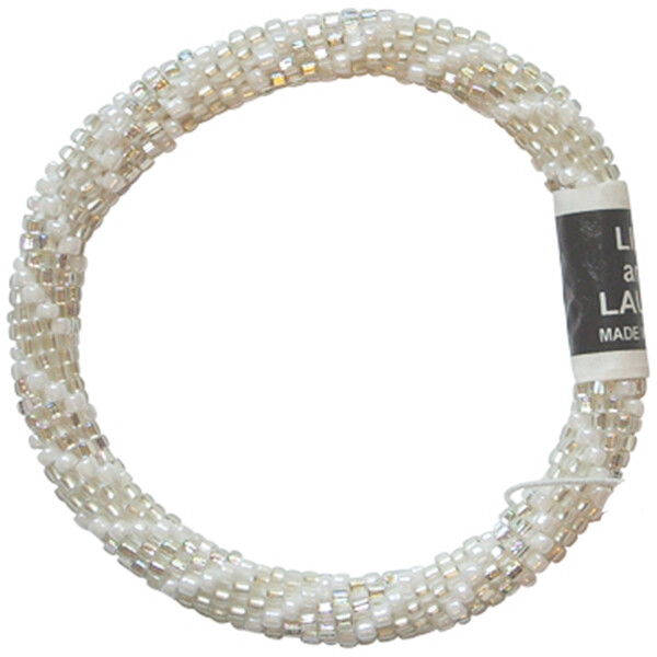 LILY and LAURA “Silver White Spiral” Hand Crocheted Beaded Bracelet Nepal