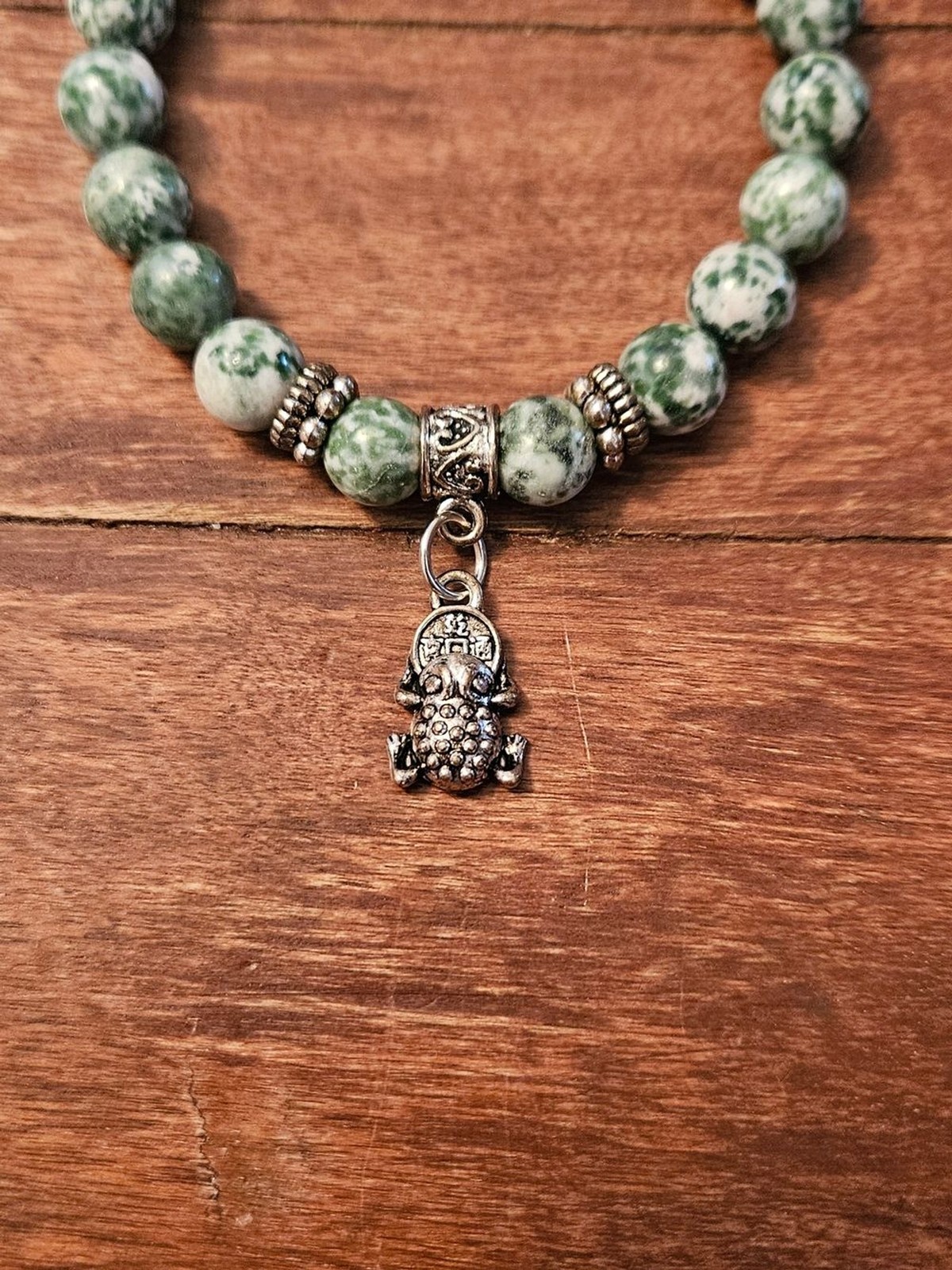 Green Tree Agate Beaded Charm Bracelet – Money Frog Charm