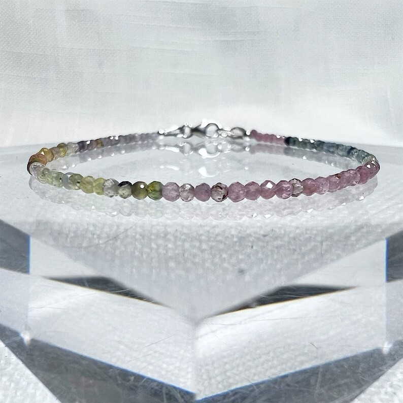 Multi Tourmaline Faceted Round Gemstone Beads 7” Handmade Bracelets Women Gift