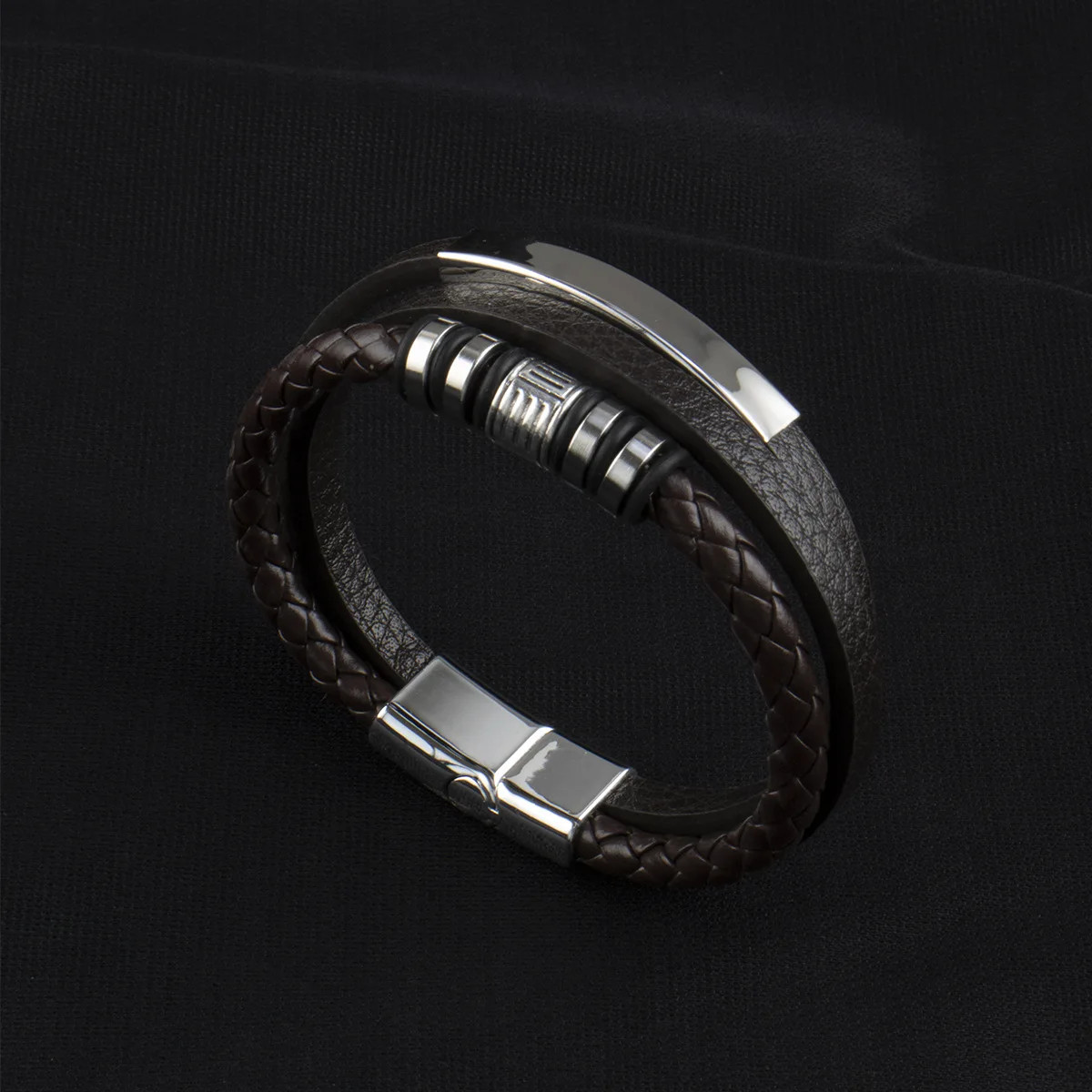 Bracelet 21CM Multilayer Braided Rope Bracelets for Male Trendy Leather