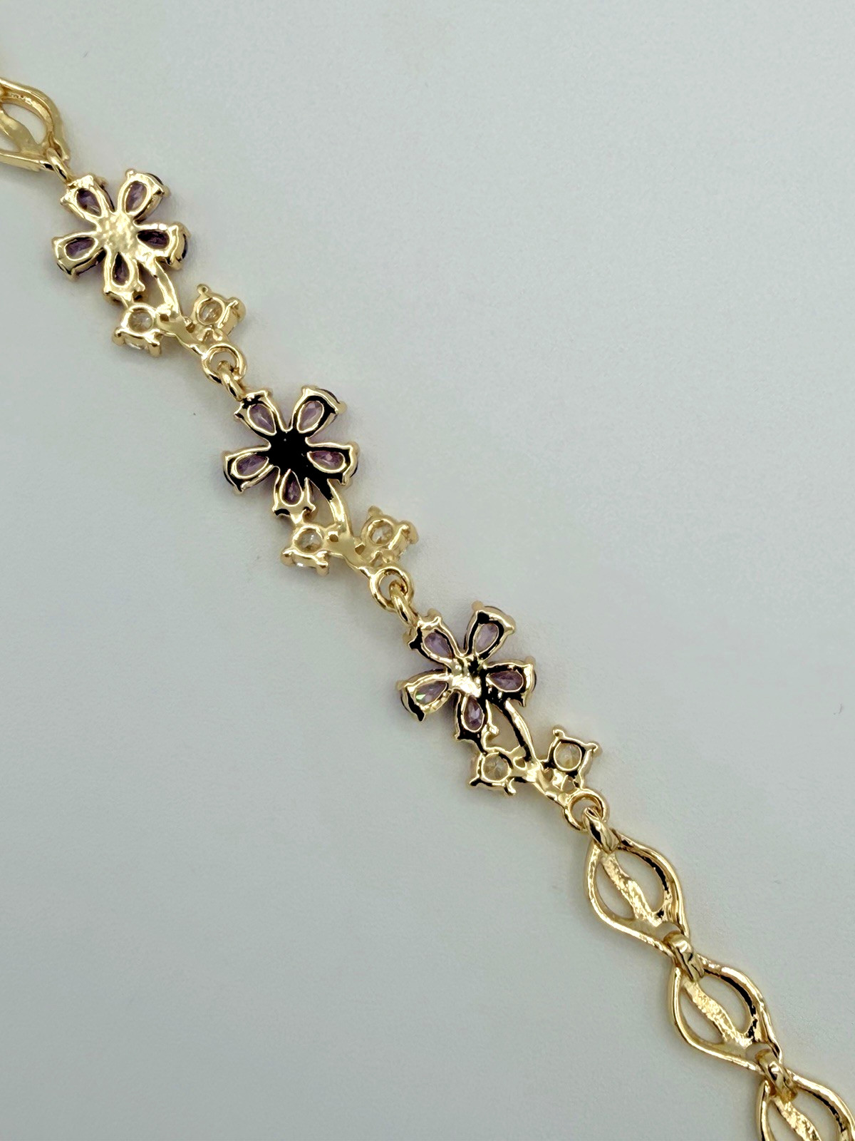 18K Gold Filled Bracelet w/ Purple & White Crystals – 7 Inches New