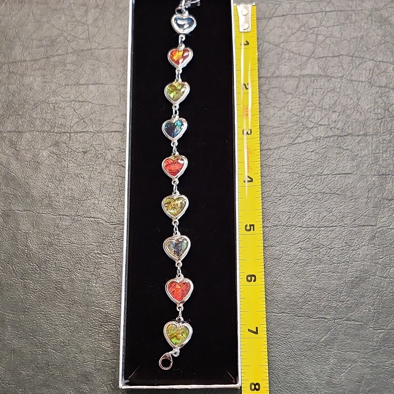 Silver Tone Multicolor Heart Link Charm Bracelet Lobster Clasp 8 in Love
