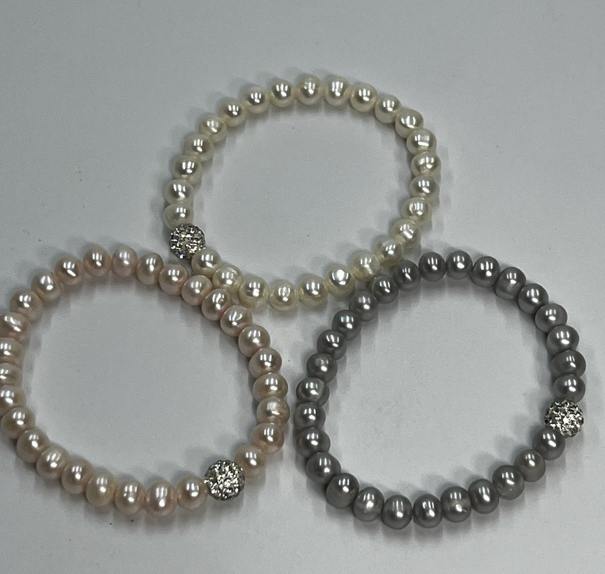 Freshwater Pearl Bracelet Set of 3 Ivory Pink Gray Stretch Bridal Elegant Stack