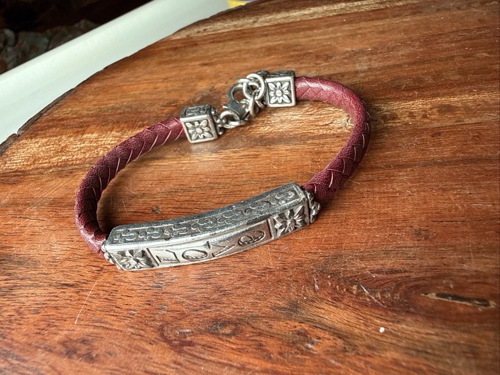 Brighton Retired Glastonbury Bar Dark Red Leather Bracelet