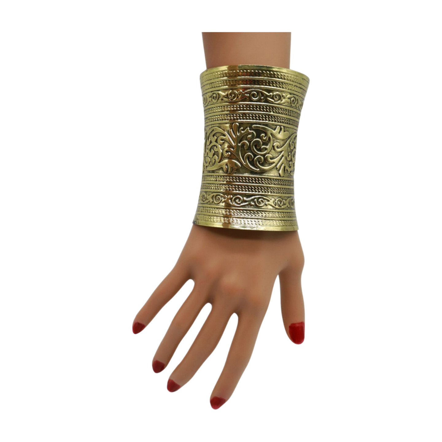 Women Antique Gold Color Extra Long Metal Roman Cuff Bracelet Filigree Halloween